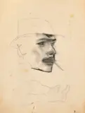Ladislav Mednyánszky, Zarastený fúzatý muž v klobúku. Podobná skica ležiaceho