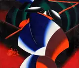 Chlap s hrabľami. by Milan Laluha, 1975., Olej na plátne., sold Apr 2012
