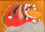 Andrej Rudavský, Hlava v červenej helme., 1973., Pastel, kombinácia techník na kartóne.