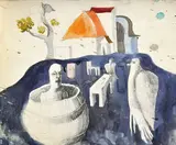 V lete. by Milan Paštéka, 1974., Ceruza, akvarel na papieri, sold Apr 2012