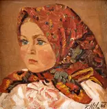 Važecké dievča v kvetovanej šatke II. by Jan Hála, 1948, Olej na kartóne, sold Mar 2012