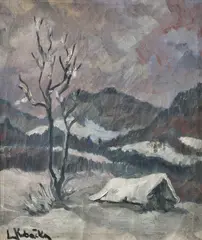 Ladislav Kubačka, Zima na Liptove, Okolo 1940, Olejová tempera na kartóne