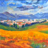 Horecký Zdeno, Pohľad na Žilinu, 1989, Olejová tempera na plátne