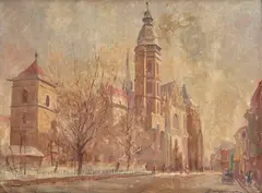 Július Bukovinský, Košický dóm s Urbanovou vežou, Okolo 1950, Olej na plátne