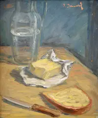 Jozef Bendík, Chlieb s maslom, Okolo 1950, Olej na sololite