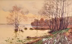 Nándor Katona, Rozvodnená rieka, Okolo 1900, Akvarel na papieri