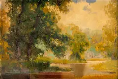 Pri rieke by Max Schurmann, Okolo 1920, Olej na kartóne, sold Mar 2012