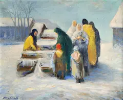 Ján Mudroch, Pri studni, Okolo 1950, Olej na plátne