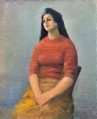 Sediaca v červenom svetri by Ján Mudroch, Okolo 1950-55, Olej na plátne, sold Mar 2012