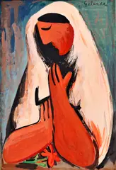 Mikuláš Galanda, Žena s kvetinou, Okolo 1937-38, Gvaš, tempera na papieri