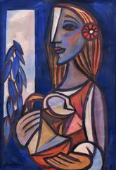 Ladislav Guderna, Dievča s kvetinou, Okolo 1947, Akvarel, tempera na papieri