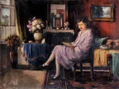 Lajos Kárpáthy, Dáma v salóne, Okolo 1920, Olej na plátne