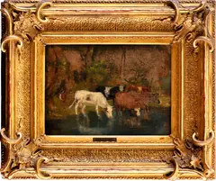 Pri napájadle by Constant Troyon, Okolo 1850, Olej na plátne, dublované na dreve, sold Mar 2012