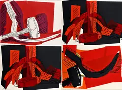 Andy Warhol, Kladivo a kosák (portfólio 4 sieťotlačí), 1977, Farebná sieťotlač na papieri Strahmore Bristo