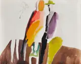Dvaja by Milan Paštéka, 1974, Akvarel na papieri, sold Mar 2012