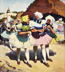 Viliam Euzéb Mousson, Ženy na trhu v Lučenci, Okolo 1950, Olej na plátne