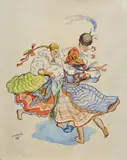 Jan Hála, Tanec do krutu, 1936, Akvarel, tuš na papieri
