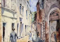 Jozef Bendík, Ulička v Dubrovníku, Okolo 1960-70., Akvarel na papieri