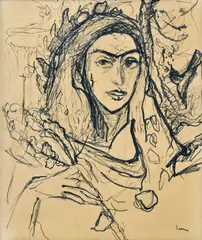 Lea Mrázová, Portrét Margity Česányovej, Okolo 1970, kresba perom, tušom drievkom na papieri