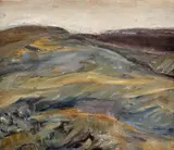 Zelené brehy by Mária Medvecká, Okolo 1975, Olej na kartóne, sold Dec 2011