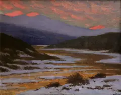 Západ slnka v Tatrách by Nándor Katona, Okolo 1905, Olej na plátne, sold Dec 2011