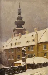 Pod Michalskou vežou v Bratislave by Stankovits Móric, Okolo 1920, Olej na kartóne, sold Dec 2011