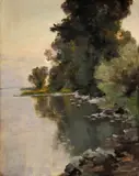 Max Schurmann, Pri rieke, Okolo 1920, Olej na kartóne