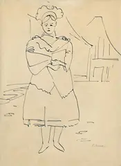 Eugen Nevan, Žena v kroji, Okolo 1948, Pero na papieri