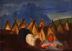 Ján Želibský, Sušenie ľanu pod Tatrami, 1975, Olej na kartóne