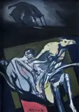 Obetný stôl by Vincent Hložník, 1969, Tempera na papieri, sold Dec 2011