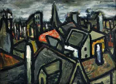 Bratislavské strechy by Ladislav Guderna, 1944, Olej na lepenke, sold Dec 2011