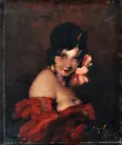 Vígh Bertalan, Dáma s pivóniou vo vlasoch, Okolo 1935, Olej na plátne