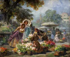 Imre Gergely, Na kvetinovom trhu, Okolo 1900, Olej na plátne