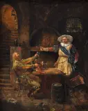 Dobrí priatelia. 1884 by Eduard Theodor Ritter von Grützner, Olej na dreve, 50 x 40 cm, sold Dec 2011