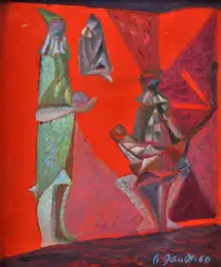 Ladislav Gandl, Rodina komediantov, 1960, Olej na kartóne