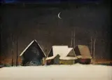 Zima na lazoch by Vladimír Kompánek, 1982, Olej na kartóne, sold Dec 2011