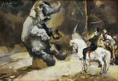 Vincent Hložník, Cirkus, 1946, tempera, gvaš na kartóne