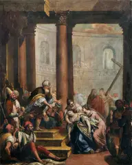 Antonio Carracci, Ester pred Ahasverom, okolo 1610-15, olej na plátne, dublované