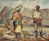 Martin Benka, Slovenská rodina, 1938 - 40, olej na plátne, adjustované v pôvodnom ráme, vyhotovenom podľa návrhu známeho českého architekta Josefa Gočára