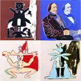 Andy Warhol, Hans Christian Andersen (portfólio 4 sieťotlačí), 1987, farebná sieťotlač na papieri Lenox Museum Board