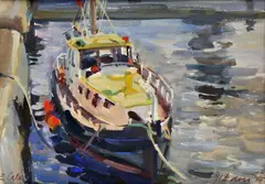 Jozef Fedora, Prístav v Calais, 1970, tempera na papieri
