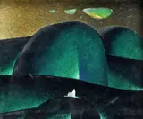 Rudolf Moško, Krajina s kostolíkom, 1980, olej na lepenke