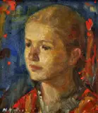 Dievčatko by Mária Medvecká, okolo 1970, olej na kartóne (obojstranne maľované), sold Oct 2011