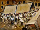 Jozef Kollár, Na banskoštiavnickom trhu, okolo 1960, olej na kartóne