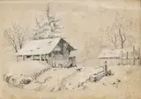 Jozef Hanula, Chalúpka v zime, 1884, ceruza na papieri