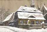 Géza Angyal, Dom v zime, 1936, tempera ceruza na papieri