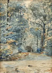 V lese by Max Schurmann, okolo 1920, akvarel na papieri, sold Oct 2011