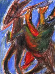 Jozef Teodor Tekel, Jazdec, okolo 1960, pastel na papieri