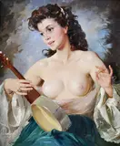 Mária Szánthó, Žena s lutnou, okolo 1950, olej na plátne
