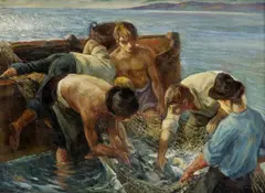 Pál Udvary, Rybári, okolo 1940-50, olej na plátne